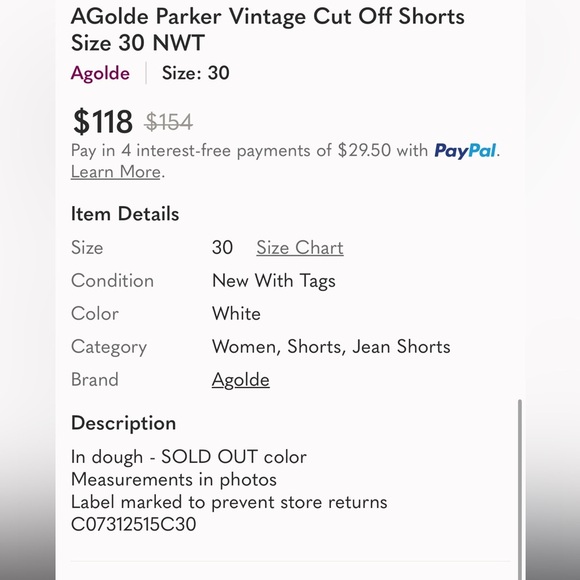 AGolde Parker Vintage Cut Off Shorts Size 31 NWT - Picture 14 of 14